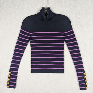 ALC Top Womens Small Black Purple Wool Desi Striped Turtleneck Long Sleeve